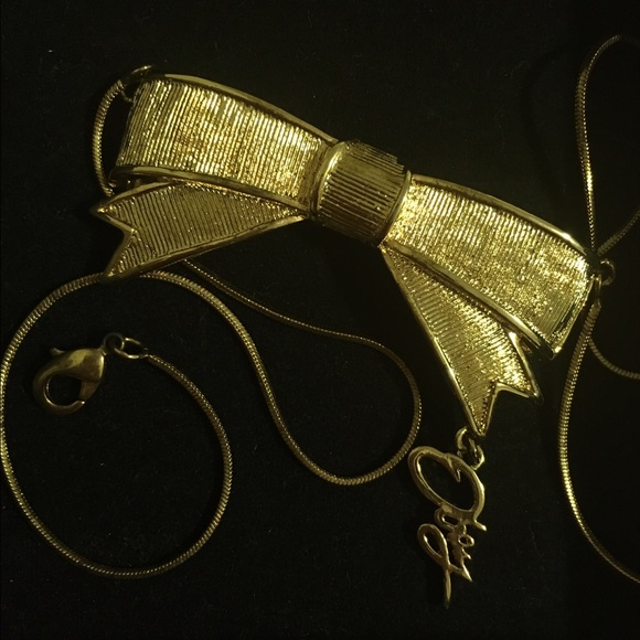 NEW Obey "Stay Classic" gold bow bar necklace - Picture 2 of 4